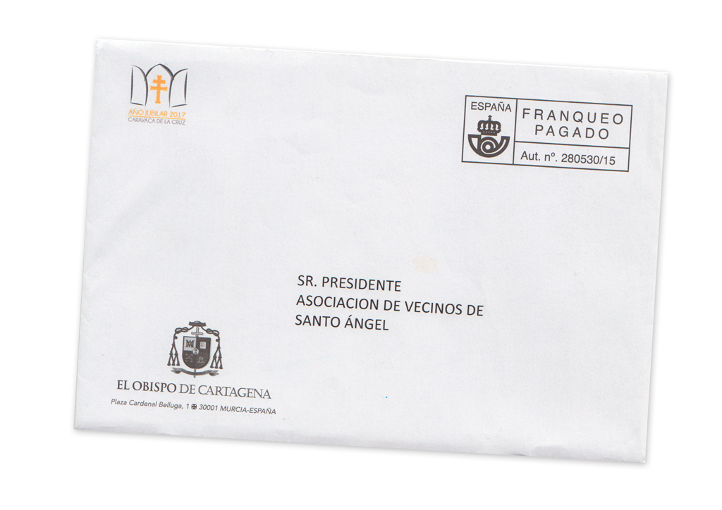 Sobre postal de Navidad, Obispado de Cartagena (2016)