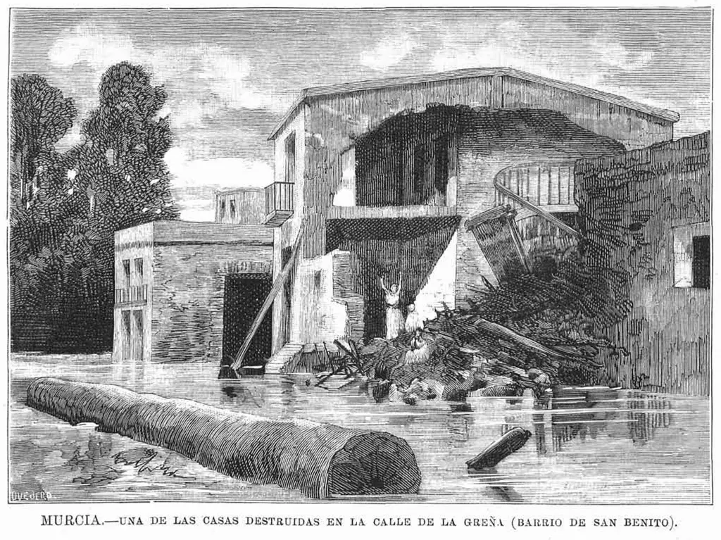 Ilustración de la Riada de Santa Teresa del 15 de octubre de 1879 del Barrio de San Benito en Murcia Ilustración de la Riada de Santa Teresa del 15 de octubre de 1879 del Barrio de San Benito en Murcia
