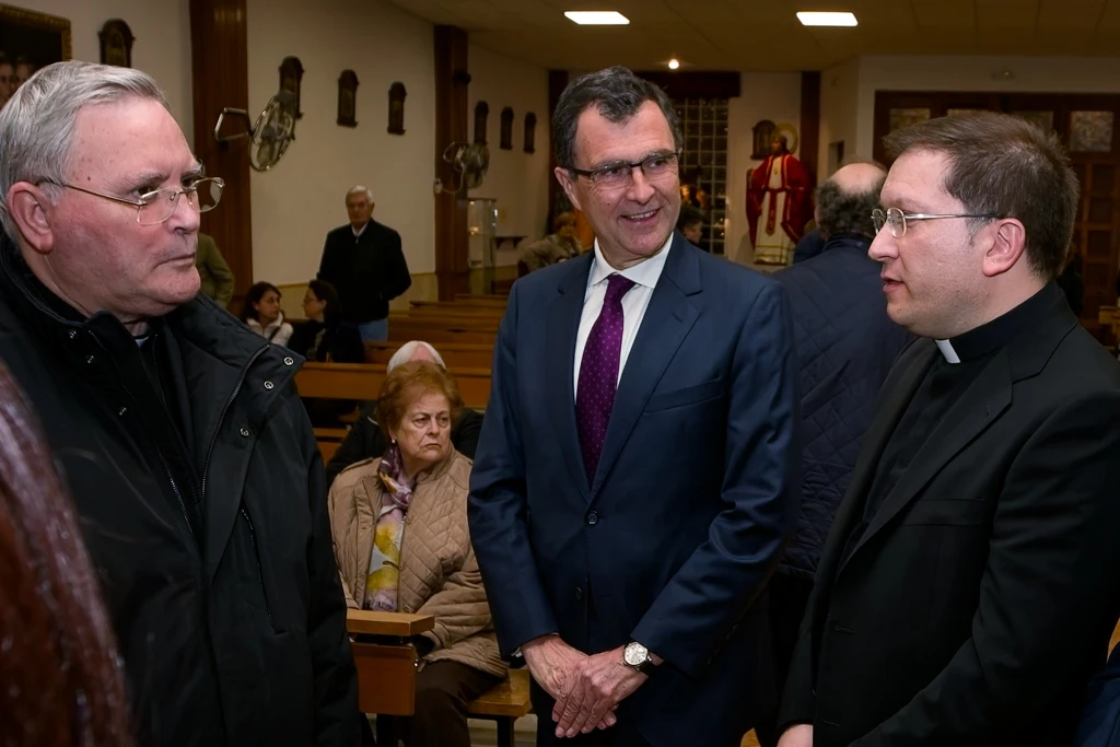 Pregonero José Francisco Ballesta German y Don Ginés Amor Molina entonces párroco de Santo Ángel