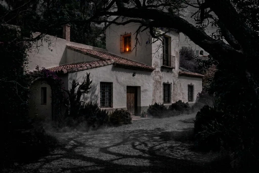 una luz en una de las ventanas del piso superior una luz en una de las ventanas del piso superior